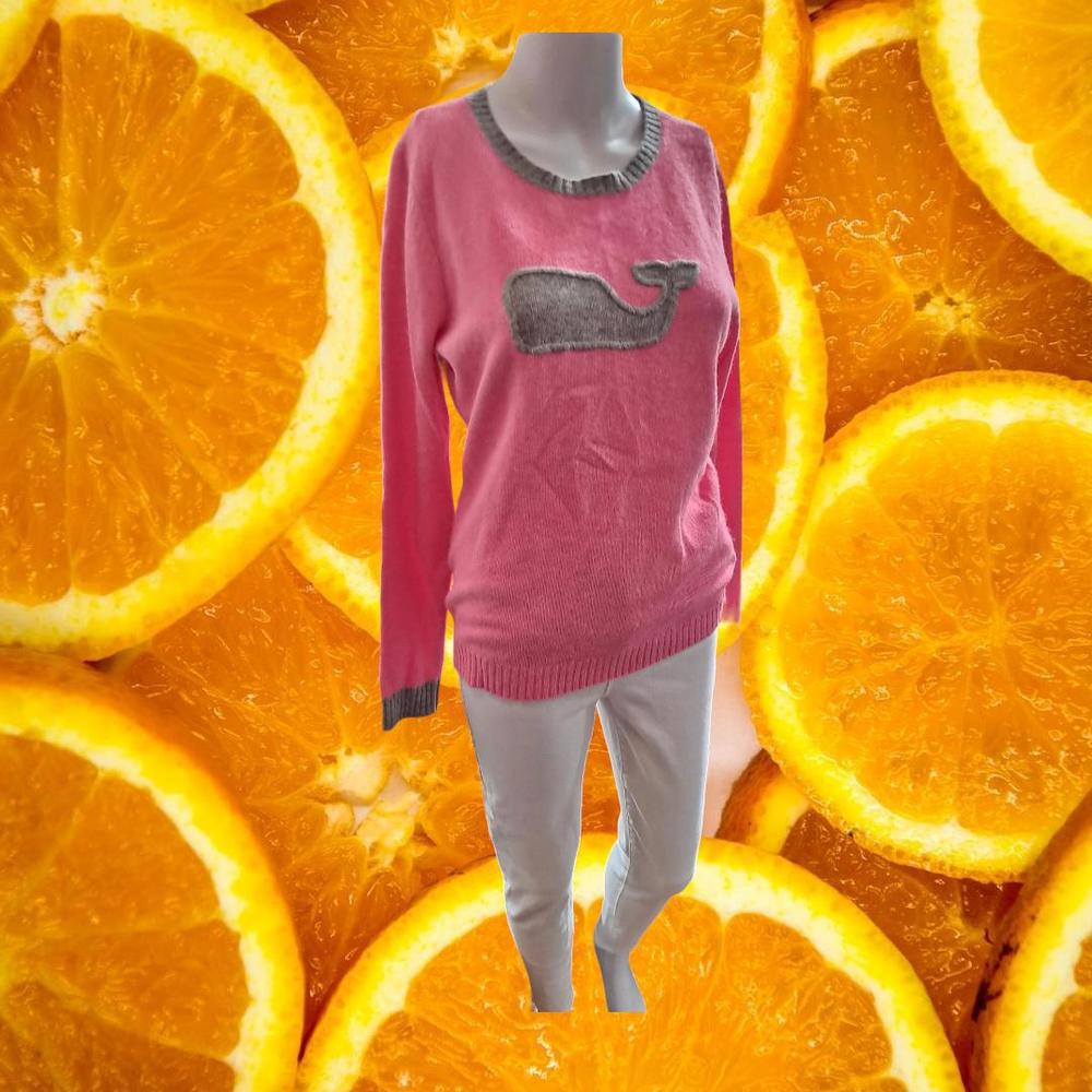 Vineyard‎ Vines Cashmere Blend Pink Whale Sweater With Gray Accents Size Small